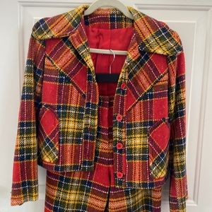 Plaid Women's Pantsuit in Red and Yellow